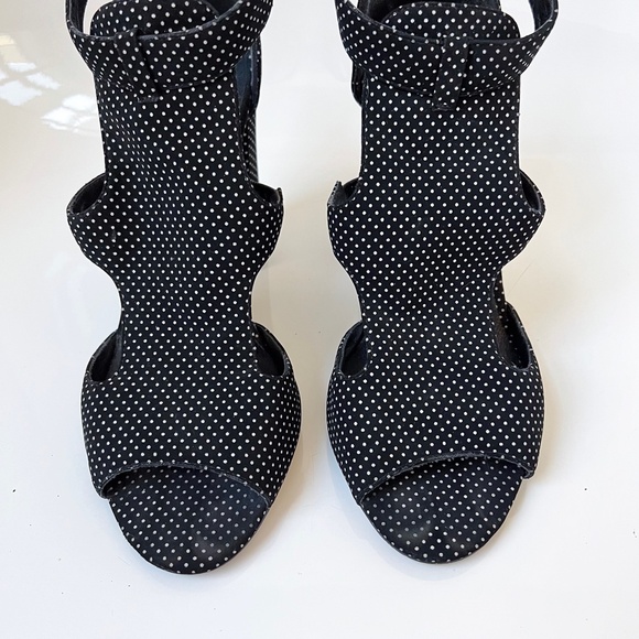Baldi London | Polka Dot Cage Sandal High Block Heel Open Toe Black White 8.5 - Picture 5 of 16